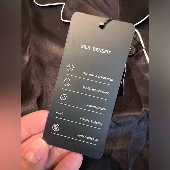 BNWT Pure Silk Silky Pajamas Short PJ Set Black L 100% Mulberry Silk - Picture 5 of 10